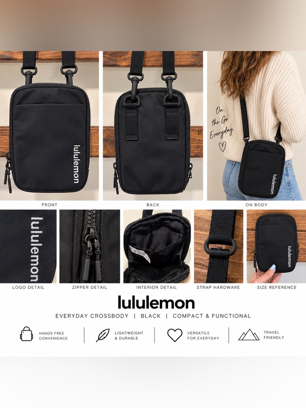 lululemon athletica Black Crossbody Pouch with Adjustable Strap